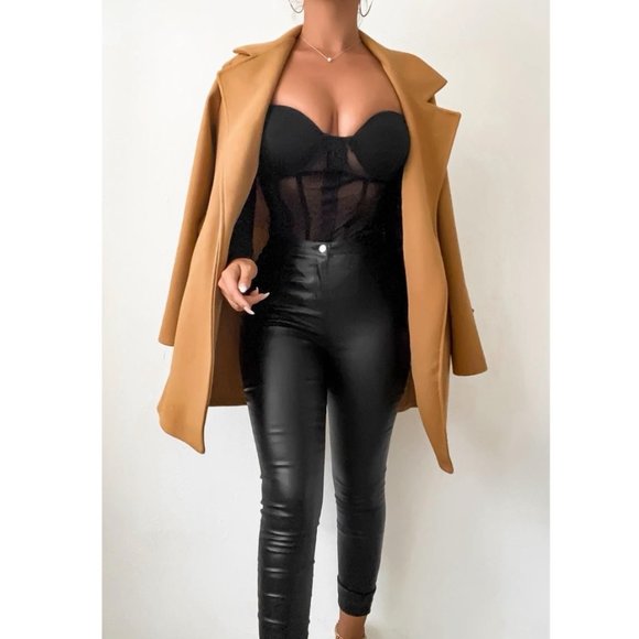 Camel Wool Blend Long Sleeve Belted Coat - Picture 4 of 11